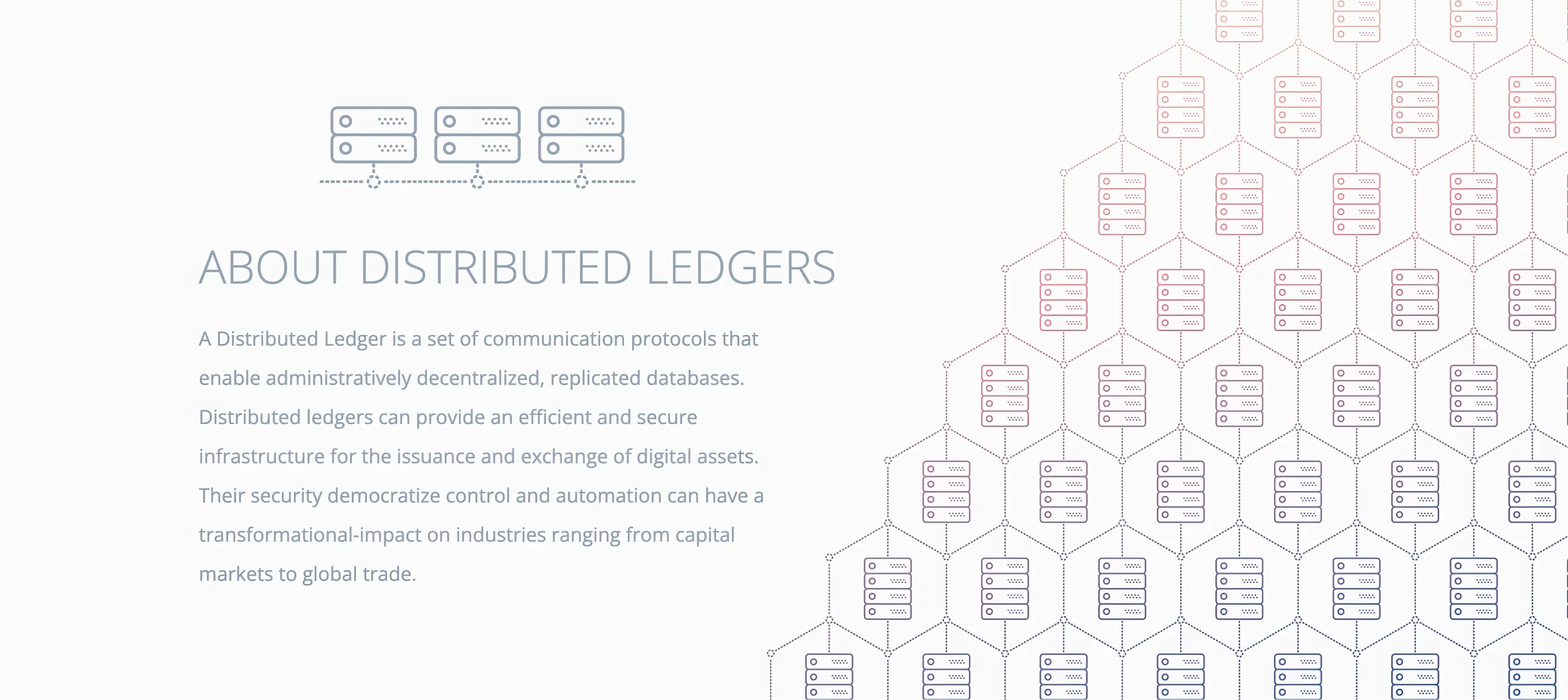 Screenshot of the Sawtooth website of the About Distributed Ledgers section showing the typography and iconography designed by Everyday Odyssey